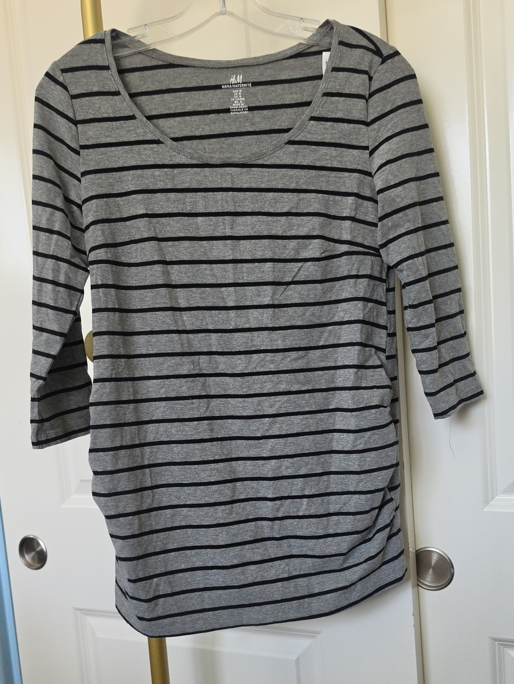 H&M Gray Top with Black Stripes Scoop Neck Long Sleeve